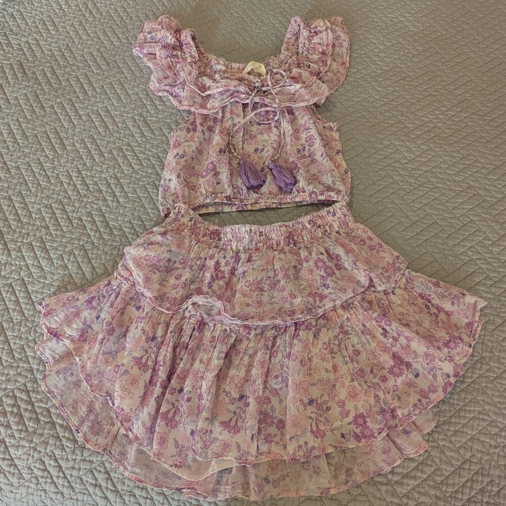 LoveShackFancy Floral Outfit Women's Top(XS) & Mini Skirt (00) Pastels (0228)